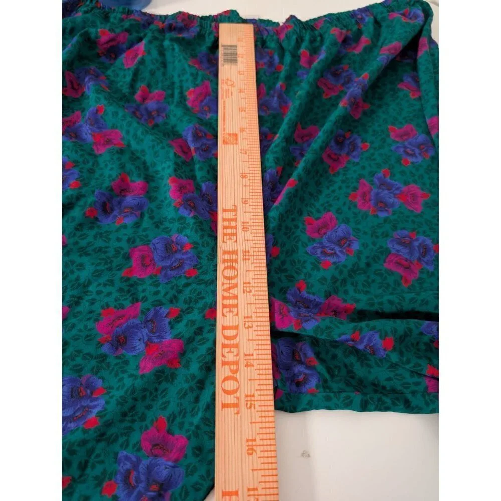 Gold Label Victorias Secret Floral Satin PJ Pants Green Womens Size Large Silky
